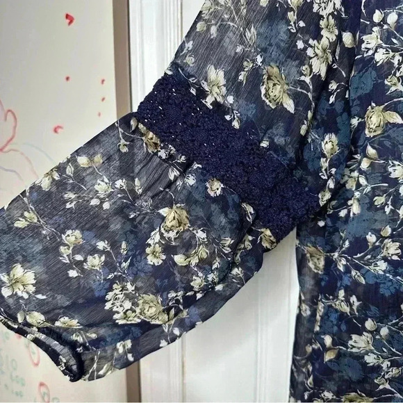 Denver Hayes  Boho Blouse Sheet Flowy Floral Blue/White/Brown Size Extra Large - Picture 15 of 16